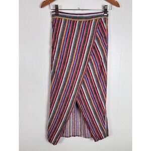 Madewell XXS Multicolor Striped Linen Blend Midi Skirt Tulip Hem‎ Colorful